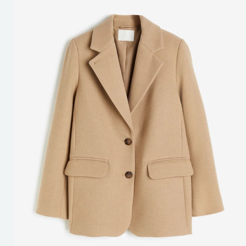 H&M Camel Wool-Blend Single-Breasted Blazer Coat